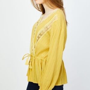 RD+ Koko | Yellow Lace V-neck Adjustable Boho Peplum Top